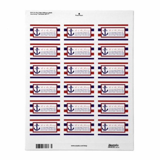 Het Collectie van het Rode en Navy Nautical Anchor Etiket (Full Sheet)