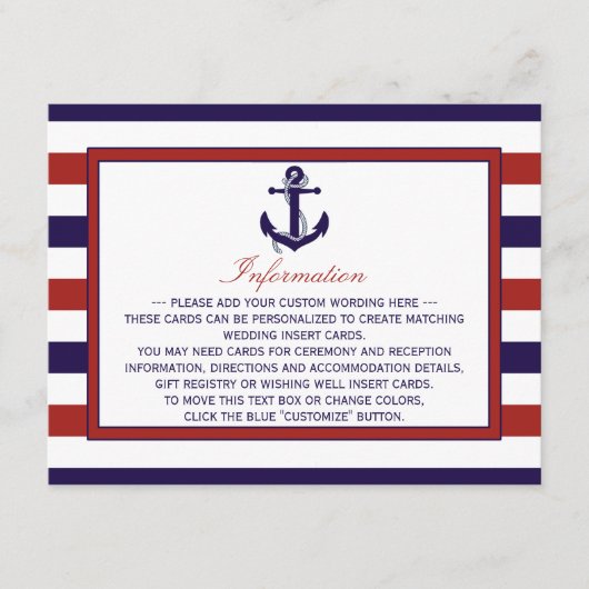 Het Collectie van het Rode en Navy Nautical Anchor Informatiekaartje (Voorkant)