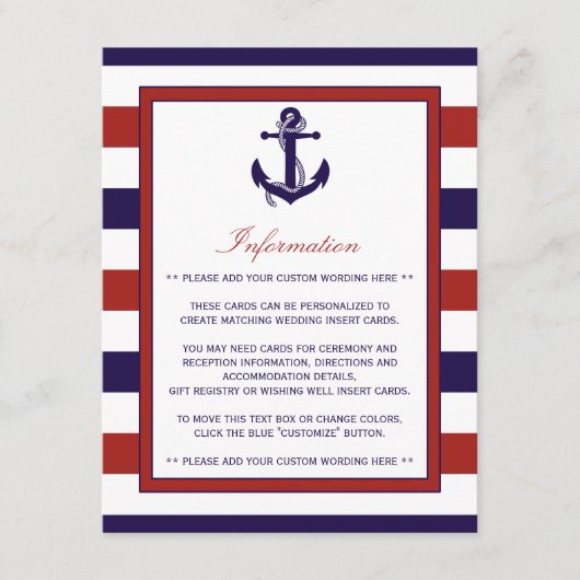 Het Collectie van het Rode en Navy Nautical Anchor Informatiekaartje (Voorkant)