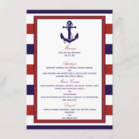 Het Collectie van het Rode en Navy Nautical Anchor Menu (Voorkant)