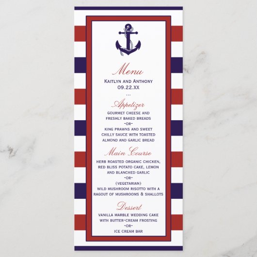 Het Collectie van het Rode en Navy Nautical Anchor Menu (Voorkant)