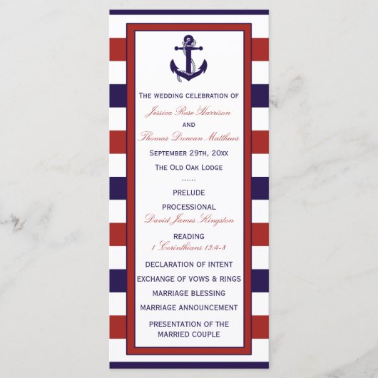 Het Collectie van het Rode en Navy Nautical Anchor Programmakaart (Voorkant)