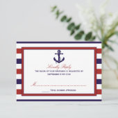 Het Collectie van het Rode en Navy Nautical Anchor RSVP Kaartje (Staand voorkant)