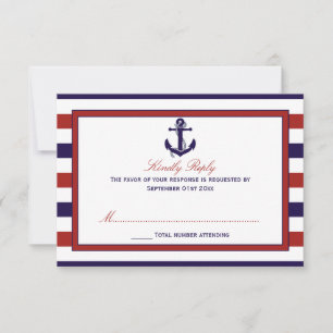 Het Collectie van het Rode en Navy Nautical Anchor RSVP Kaartje