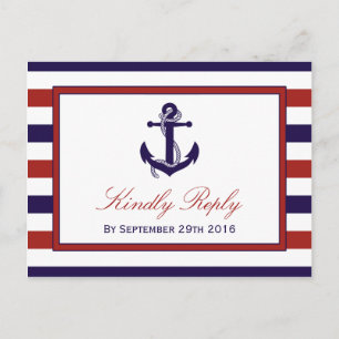 Het Collectie van het Rode en Navy Nautical Anchor Uitnodiging Briefkaart