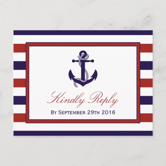 Het Collectie van het Rode en Navy Nautical Anchor Uitnodiging Briefkaart (Voorkant)