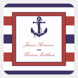 Het Collectie van het Rode en Navy Nautical Anchor Vierkante Sticker