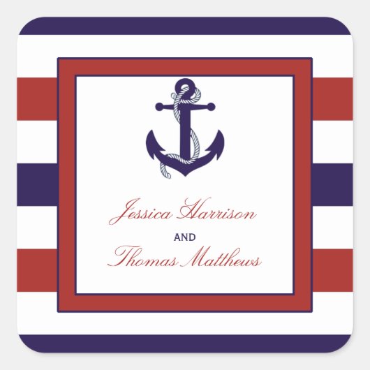 Het Collectie van het Rode en Navy Nautical Anchor Vierkante Sticker (Voorkant)