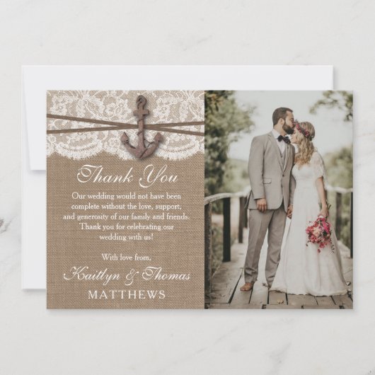 Het Collectie van het Rustische Nautical Anchor We Bedankkaart (Voorkant)