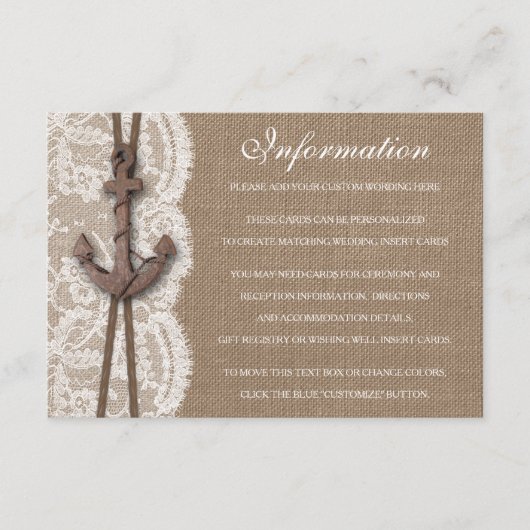 Het Collectie van het Rustische Nautical Anchor We Informatiekaartje (Voorkant)