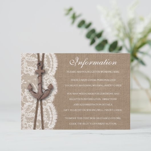 Het Collectie van het Rustische Nautical Anchor We Informatiekaartje (Staand voorkant)