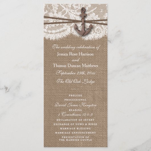 Het Collectie van het Rustische Nautical Anchor We Programmakaart (Voorkant)