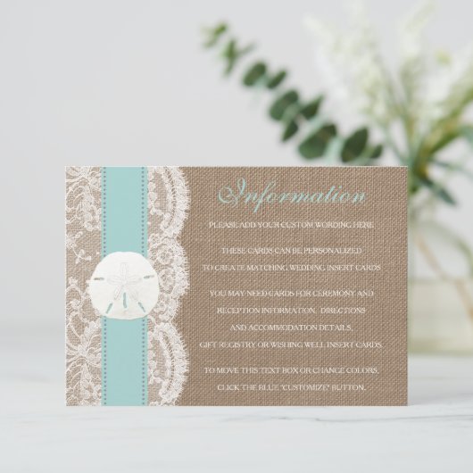 Het Collectie van het strand van Turquoise Sand Do Informatiekaartje (Staand voorkant)