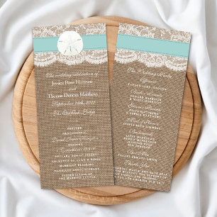 Het Collectie van het Turquoise Sand Dollar Weddin Programmakaart