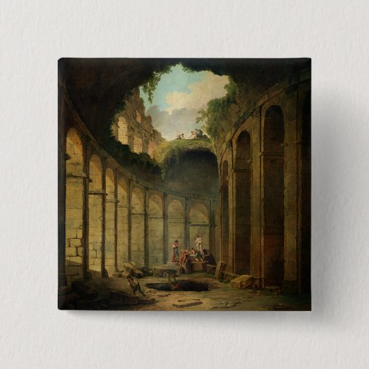 Het Colosseum, Rome (olie op doek) Vierkante Button 5,1 Cm (Voorkant)
