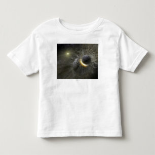 Het concept ruimtevaartbotsing van kunstenaars in kinder shirts