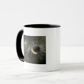 Het concept ruimtevaartbotsing van kunstenaars in  mok (Voorkant links)