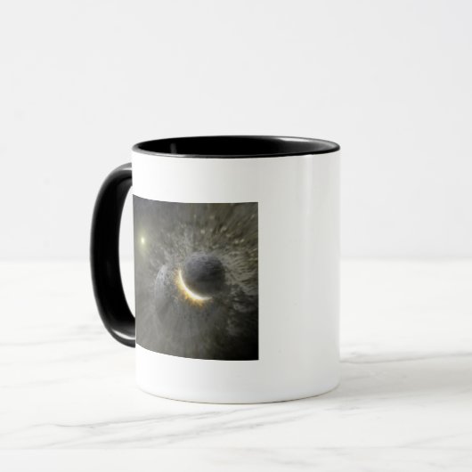 Het concept ruimtevaartbotsing van kunstenaars in  mok (Voorkant links)