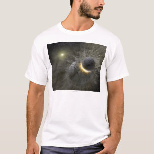 Het concept ruimtevaartbotsing van kunstenaars in t-shirt