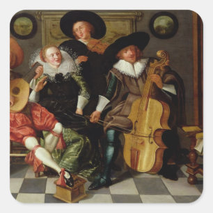 Het concert (olie op het paneel) vierkante sticker