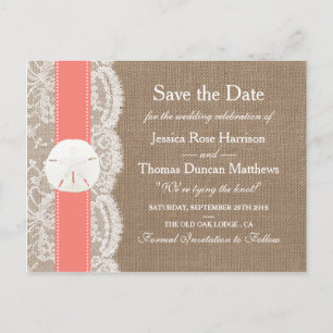 Het Coral Sand Dollar Collectie Save The Date Aankondigingskaart