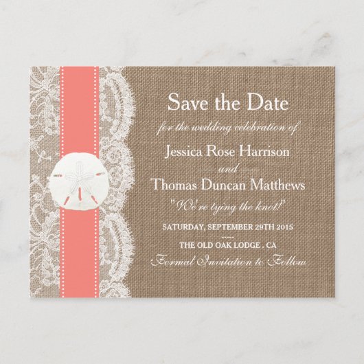 Het Coral Sand Dollar Collectie Save The Date Aankondigingskaart (Voorkant)