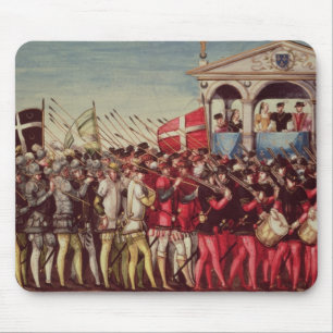 Het cortege van drummers en soldaten muismat