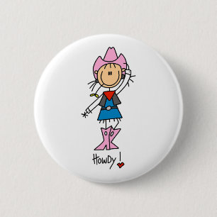 Het Cowgirl van het Cijfer van de kruis in Roze Pe Ronde Button 5,7 Cm