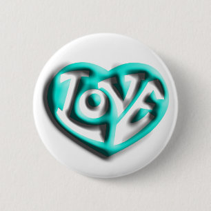 Het cyaan Hart van de Liefde van de Hippie Ronde Button 5,7 Cm