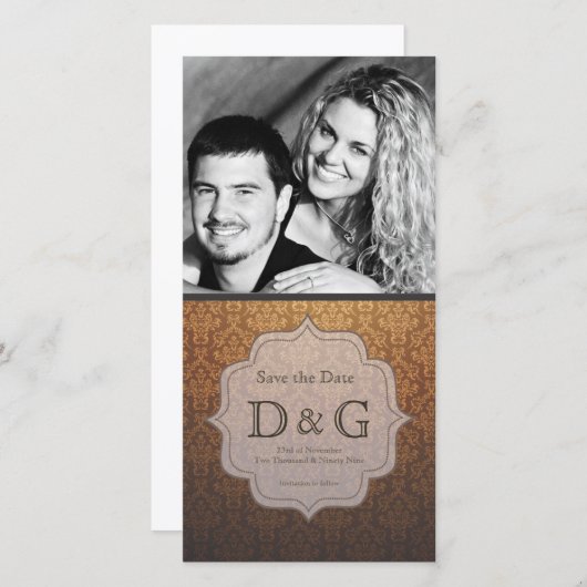 Het Damast Filligree van de karamel bewaart de Kaa Save The Date (Voorkant / Achterkant)