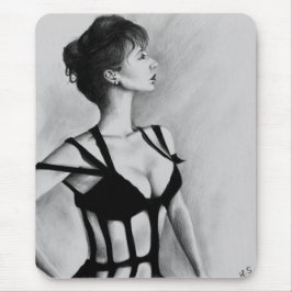 Het damesvrouwportret sexy zwarte jurk kunst muismat