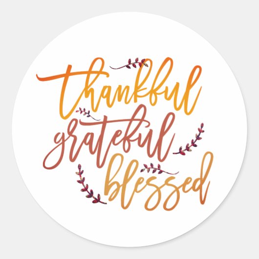 Het dankbaar Thanksgiving script met grateful gebl Ronde Sticker (Voorkant)