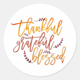 Het dankbaar Thanksgiving script met grateful gebl Ronde Sticker