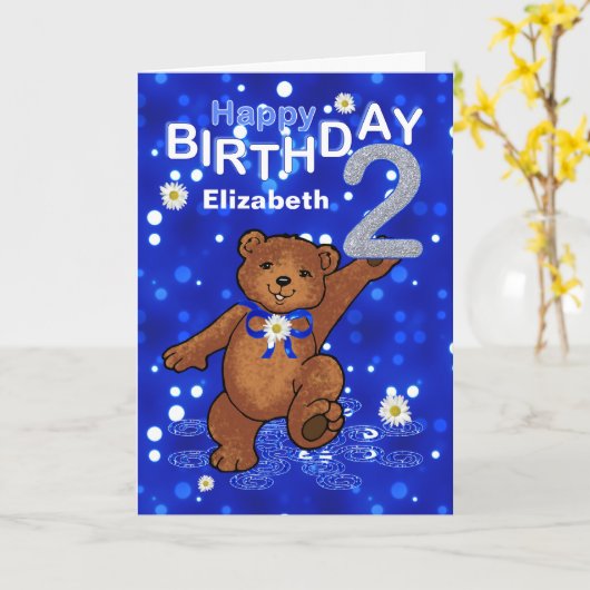 Het dansen de 2de Verjaardag van de Teddybeer voor Kaart (Gele Bloem)