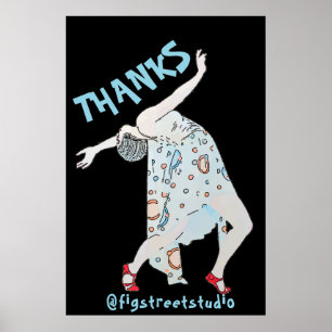 Het dansen, geeft tekst, BEDANKT, Poster uit