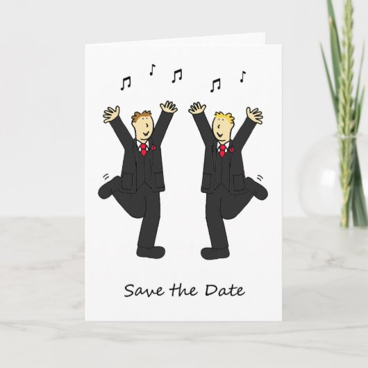 Het dansen Grooms sparen de Datum Cartoon Aankondiging (Voorkant)