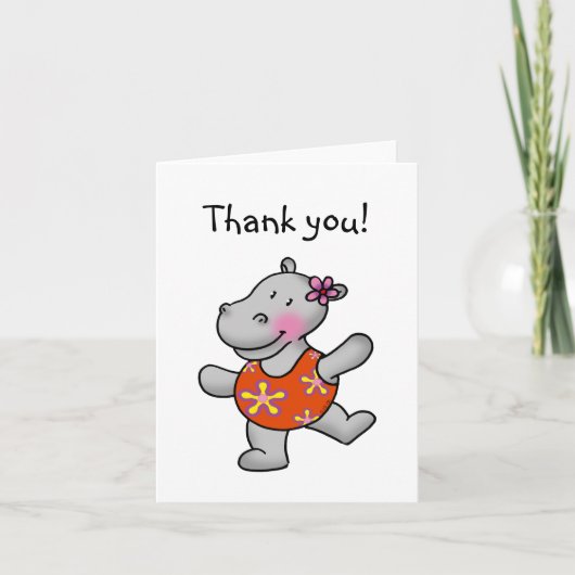 Het dansen hippo dankt u bedankkaart (Voorkant)