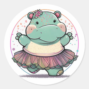 Het dansen Hippo in een Klassieke Ronde Sticker Tu