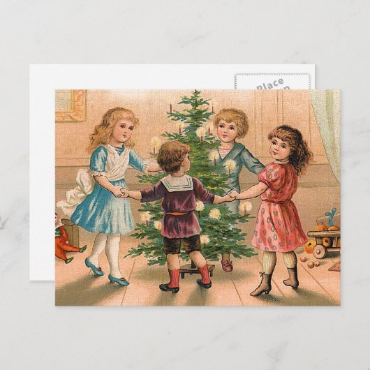 Het dansen rond de kerstboom feestdagenkaart (Voorkant / Achterkant)