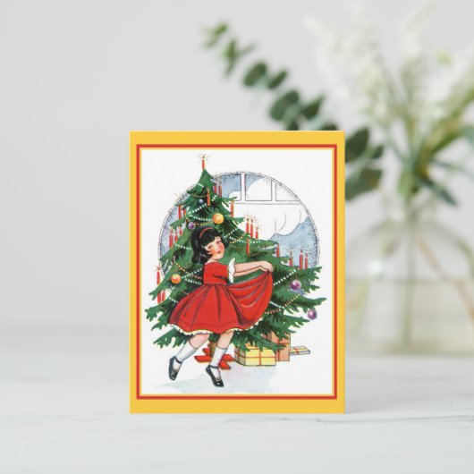 Het dansen rond de Kerstboom Feestdagenkaart (Staand voorkant)