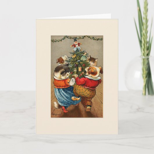 Het dansen rond de Kerstmiskaart van de Boom van K Feestdagen Kaart (Voorkant)