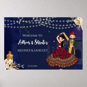 Het dansende paar Mehndi en Sangeet welkomstbord Poster