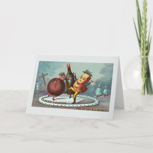 Het "dansende Voedsel van Kerstmis!" Vintage Kaart (Voorkant)