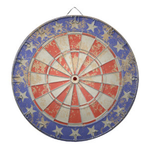Het dartboard de V.S. markeert gebarsten oud Dartbord