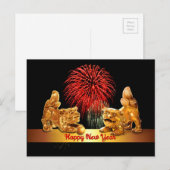 Het de Chinese Honden en Vuurwerk van Foo van het Feestdagenkaart (Voorkant / Achterkant)