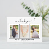 Het de fotohart van het huwelijk eenvoudige manusc bedankkaart (Staand voorkant)