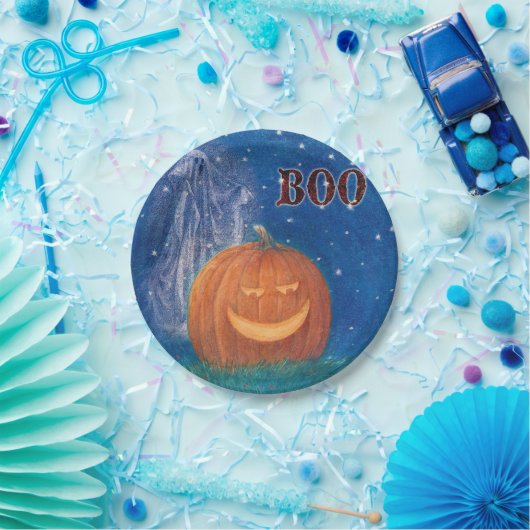 Het de Grote Pompoen & Spook van Halloween van Papieren Bordje (Feest)