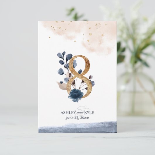 Het de lijstaantal van de bruiloft in marine, brij kaart (Staand voorkant)