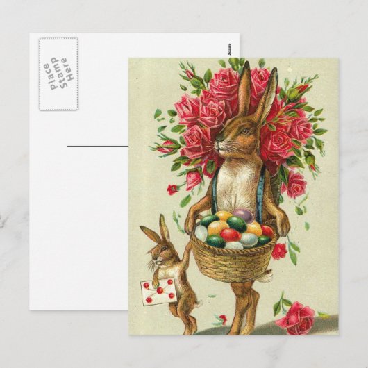 Het de schitterende Rozen van de Paashaas & Feestdagenkaart (Voorkant / Achterkant)