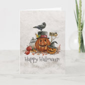 Het de Zwarte Vogel van Halloween en Wenskaart van Kaart (Voorkant)